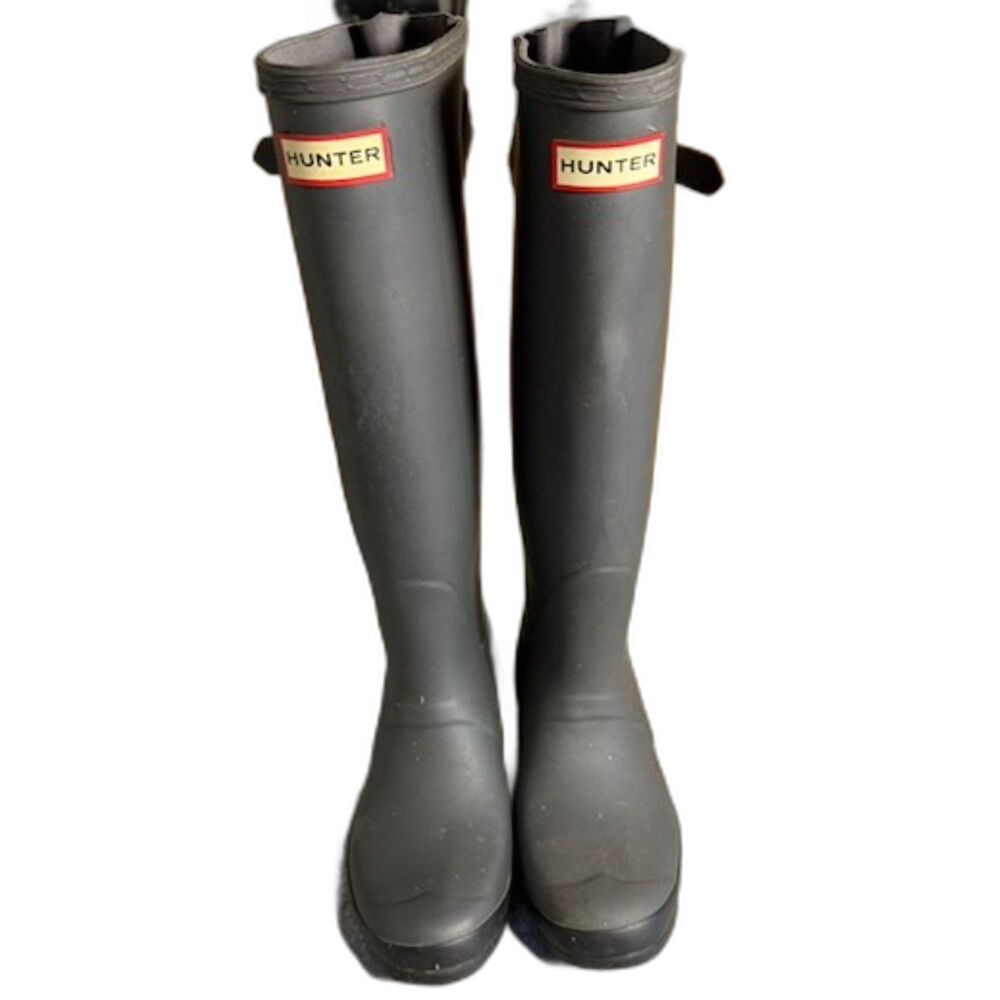 Hunter Original Tall Rain Boots Womens 8 Black Gray Matte Adjustable Waterproof